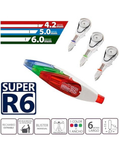 OFFICE BOX RECAMBIO CINTA CORRECTORA SUPER R6 RETRÁCTIL 42MMX6M ROJO