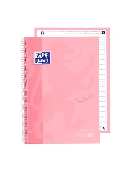 OXFORD CUADERNO TOUCH EUROPEANBOOK 1 WRITE&ERASE 80H A4 1 LÍNEA MICROPERFORADO TEXTRADURA PACK 5 UD FLAMINGO PASTEL