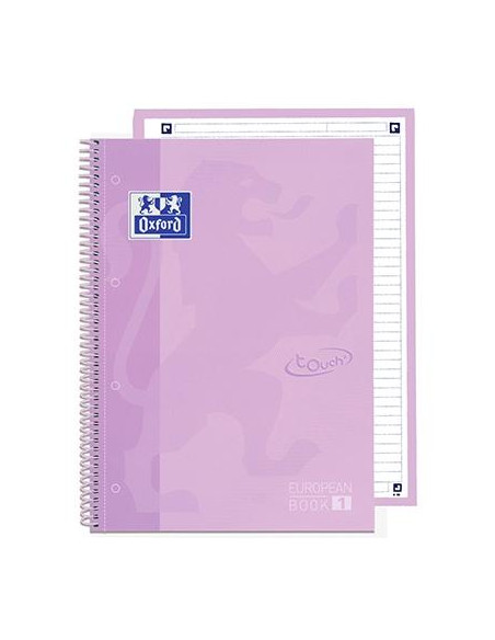 OXFORD CUADERNO TOUCH EUROPEANBOOK 1 WRITE&ERASE 80H A4 1 LÍNEA MICROPERFORADO TEXTRADURA PACK 5 UD LAVANDA PASTEL