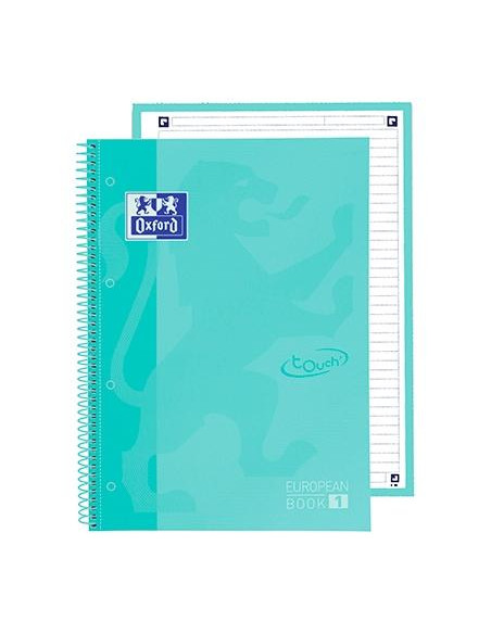 OXFORD CUADERNO TOUCH EUROPEANBOOK 1 WRITE&ERASE 80H A4 1 LÍNEA MICROPERFORADO TEXTRADURA PACK 5 UD ICE MINT PASTEL