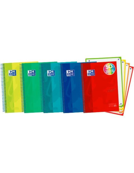 OXFORD CUADERNO TOUCH EUROPEANBOOK 4 MICROPERFORADO 120H A5 5X5 TEXTRADURA PACK 5 UD CSURTIDOS VIVOS
