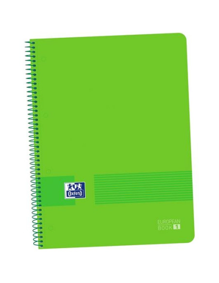 OXFORD CUADERNO LIVE&GO EUROPEANBOOK 1 80H A4 5X5MM MICROPERFORADO TPLÁSTICO PACK 5 UD VERDE