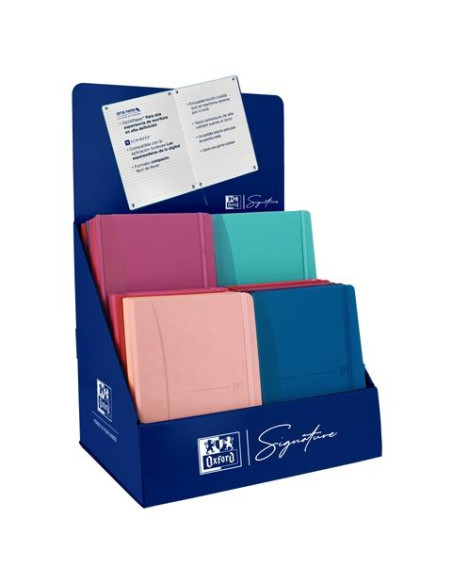 CUADERNO OXFORD SIGNATURE tapa EXTRA A5 SURTIDO EXPOSITOR DE 20 5x 400163613 HORIZONTAL COLVIVOS 5x 400163615 LISO COLVIVOS 5x 4