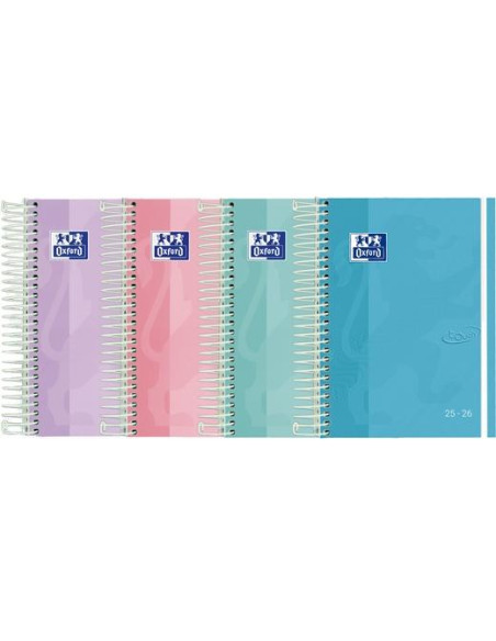 AGENDA ESCOLAR 2025-26 OXFORD TOUCH PASTEL ESPIRAL tapa EXTRADURA con GOMA 8 DP SURTIDO 4 col