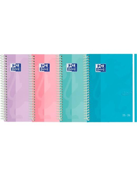 AGENDA ESCOLAR 2025-26 OXFORD TOUCH PASTEL ESPIRAL tapa EXTRADURA con GOMA 4 SV SURTIDO 4 col