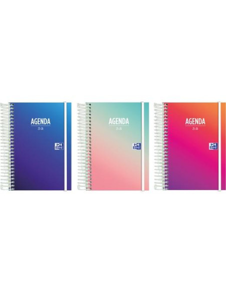 AGENDA ESCOLAR 2025-26 OXFORD GRADIENT ESPIRAL tapa EXTRADURA con GOMA 8 DP SURTIDO 3 mod