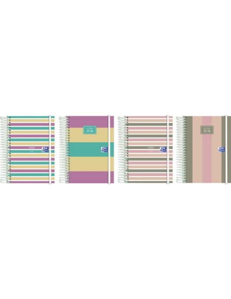 AGENDA ESCOLAR 2025-26 OXFORD COLOR BLOCK ESPIRAL tapa EXTRADURA con GOMA 8 DP SURTIDO 4 mod
