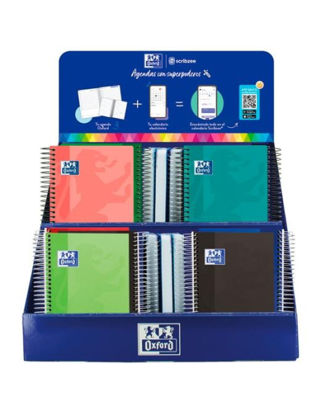 AGENDA ESCOLAR 2025-26 OXFORD SURTIDO BASICO EXPOSITOR de 38 6x 400195340 SCHOOL tEXTRA 8 DP 4x 400195343 SCHOOL tEXTRA 8 SV 4x 