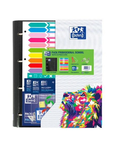 CARPEBLOC OXFORD SCHOOL EUROPEANBINDER CLASSIC A4 4 anMIXTAS 35mm con RECAMBIO 100 hj CUADRIC5x5 SURTIDO 5 col vivos Pack carpeb