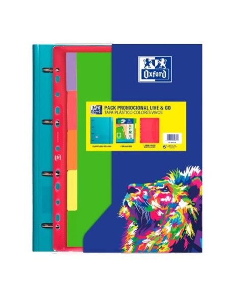 CARPEBLOC OXFORD SCHOOL EUROPEANBINDER LIVE&GO POLYFOAM A4 4 anMIXTAS 35mm con RECAMBIO 100 hj CUADRIC5x5 SURTIDO 5 col vivos Pa