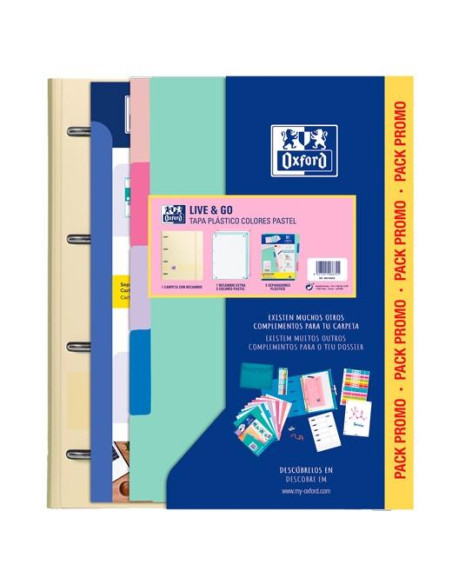 CARPEBLOC OXFORD SCHOOL EUROPEANBINDER LIVE&GO POLYFOAM A4 4 anMIXTAS 35mm con RECAMBIO 80 hj CUADRIC5x5 SURTIDO CON SEPARADORES
