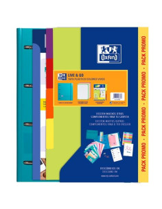 OXFORD EUROPEANBINDER LIVE & GO CARPETA 4 ANILLAS A4 CRECAMBIO 80H 5X5 CSEPARADORES POLYFOAM COLORES VIVOS PACK PROMO