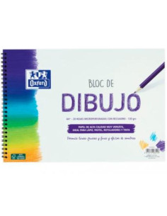 OXFORD BLOC DIBUJO ESCOLAR T BLANDA ESPIRAL 20H 130GR A4 C RECUADRO LISO BLANCO