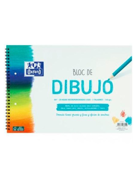 OXFORD BLOC DIBUJO ESCOLAR MULTITALADRO 2 T BLANDA ESPIRAL 20H 130GR A4 LISO BLANCO