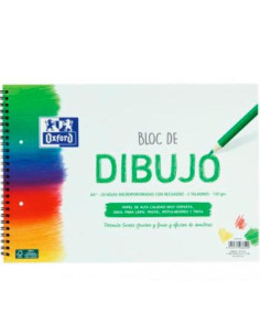 OXFORD BLOC DIBUJO ESCOLAR MULTITALADRO 2 T BLANDA ESPIRAL 20H 130GR A4 C RECUADRO LISO BLANCO