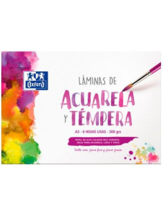 OXFORD LÁMINAS PARA PINTURA ACUARELA Y TÉMPERA 6H 300GR A3 LISO BLANCO