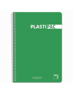 PACSA CUADERNO PLASTIPAC 80H FOLIO 90GR 4X4MM TAPAS POLIPROPILENO PACK 5 UD VERDE CLARO