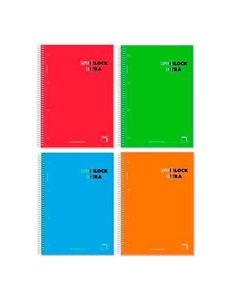 PACSA CUADERNO SUPERBLOCK EXTRA 120H A4 90GR 5X5  GRECA MICROPERFORADO TAPA DURA PACK 4 UD CSURTIDOS