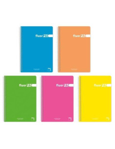 PACSA CUADERNO FLUORPAC 80H FOLIO 90GR 4X4MM TAPAS PP PACK 5 UD COLORES SURTIDOS