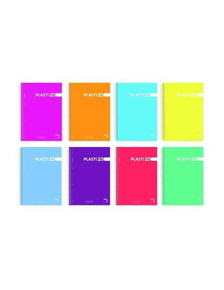 PACSA CUADERNO PLASTIPAC 100H A5 90GR 5X5GRECA MICROPERFORADO TAPAS PP PACK 4 UD COLORES SURTIDOS