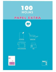 PACSA PAQUETE PAPEL EXTRA 100H A4 80GR 4X4MM SIN TALADROS RETRACTILADO BLANCO