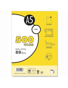 PACSA PAQUETE PAPEL EXTRA 500H A5 80GR LISO SIN TALADROS BLANCO