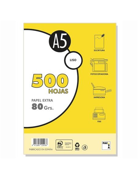 PACSA PAQUETE PAPEL EXTRA 500H A5 80GR LISO SIN TALADROS BLANCO