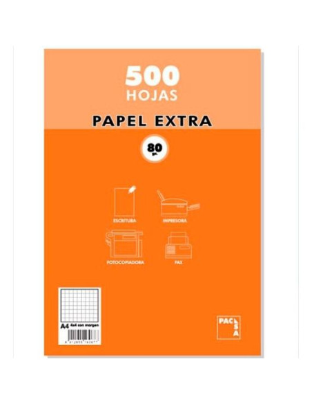 PACSA PAQUETE PAPEL EXTRA 500H A4 80GR 6X6MM SIN TALADROS BLANCO
