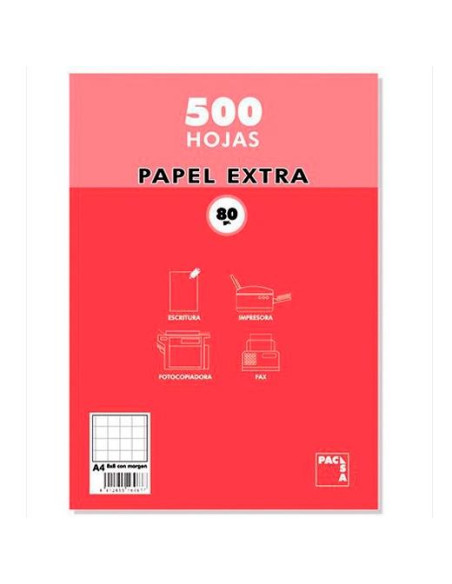 PACSA PAQUETE PAPEL EXTRA 500H A4 80GR 8X8MM SIN TALADROS BLANCO