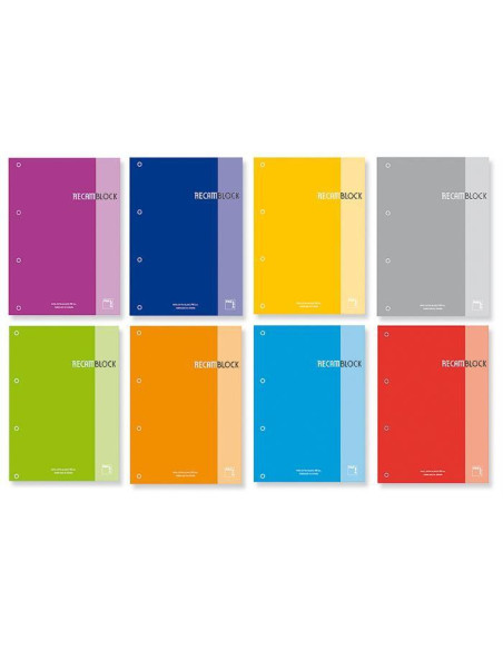 RECAMBIO PACSA XBLOCK ENCOLADO A4 80h 90g 4 TALADROS CUADRIC5x5 FUCSIA 1 color en rayado y banda