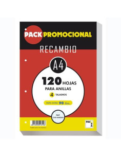 PACSA RECAMBIO 120H A4 90GR 4X4MM 4 TALADROS PAPEL EXTRA