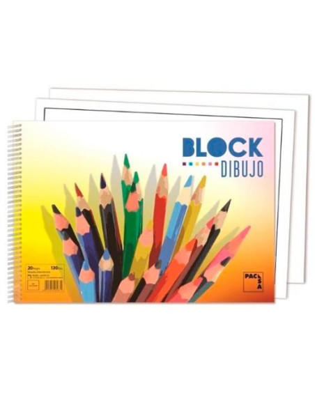BLOC DE DIBUJO PACSA COLOURS CON ESPIRAL LISO con RECUADRO 230x330 mm 130g 20h