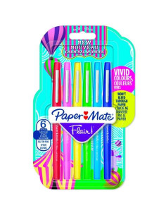 PAPER MATE FLAIR ORIGINAL ROTULADOR PUNTA DE FIBRA TAPÓN HERMÉTICO CARNIVAL BLISTER 6 COLORES