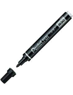 PENTEL PEN N50-AE MARCADOR PERMANENTE CUERPO ALUMINIO NEGRO Y PUNTA MEDIA CONICA -12U-