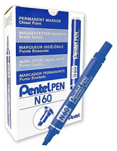 PENTEL PEN N60 MARCADOR PERMANENTE ALUMINIO PUNTA BISELADA AZUL -12U-