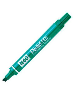PENTEL PEN N60 MARCADOR PERMANENTE ALUMINIO PUNTA BISELADA VERDE -12U-