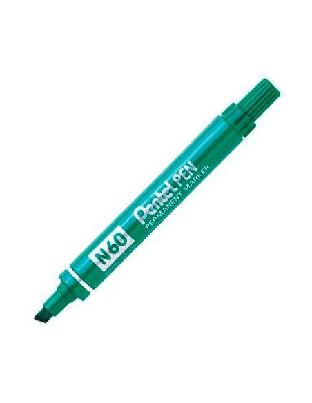 PENTEL PEN N60 MARCADOR PERMANENTE ALUMINIO PUNTA BISELADA VERDE -12U-