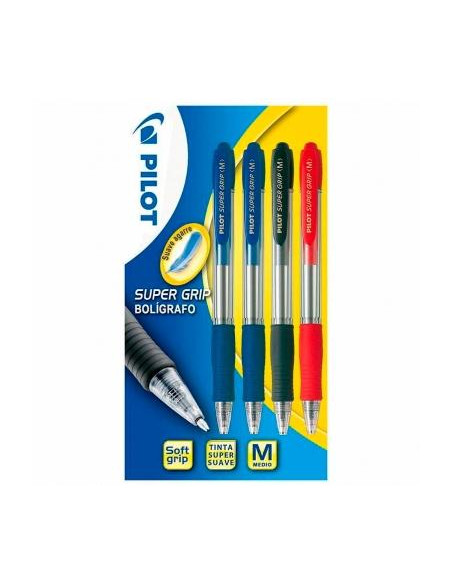 PILOT BOLÍGRAFO SUPERGRIP M COLORES SURTIDOS AZULAZULROJONEGRO PACK 4 UD