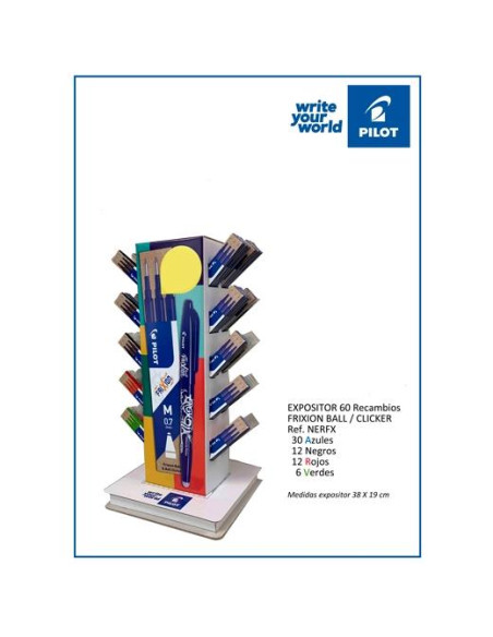 PILOT RECAMBIO BOLÍGRAFOS FRIXION BALLCLICKER COLORES SURTIDOS EXPOSITOR OFERTA 60 UD