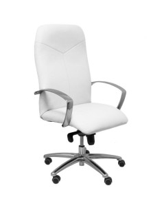 PIQUERAS Y CRESPO SILLÓN CAUDETE GIRATORIO BASCULANTE BRAZOSF RUEDAS DE PARQUÉ TAPIZADO PIEL BLANCO