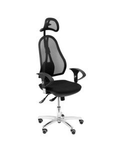 PIQUERAS Y CRESPO SILLA SOCUÉLLAMOS GIRATORIA SINCRO CCABECERO BREGULABLES RESPALDO DE MALLA ASIENTO TELA NEGRO