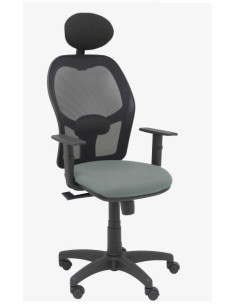 PIQUERAS Y CRESPO SILLA ALOCÉN SINCRO CCABECERO FIJO BREGULABLES REFUERZO LUMBAR MALLA NEGRO Y ASIENTO BALI GRIS