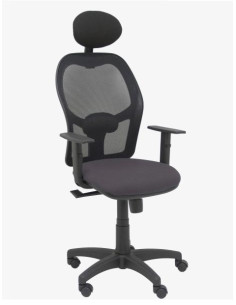 PIQUERAS Y CRESPO SILLA ALOCÉN SINCRO CCABECERO FIJO BREGULABLES REFUERZO LUMBAR MALLA NEGRO Y ASIENTO BALI GRIS OSCURO