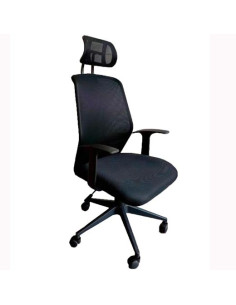 PIQUERAS Y CRESPO SILLA PAROLIS GIRATORIA BASCULANTE CCABECERO BRAZOSF RESPALDO DE MALLA ASIENTO TAPIZADO ARAN NEGRO