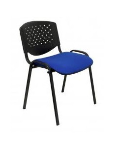 PIQUERAS Y CRESPO PACK DE 4 SILLAS FIJAS APILABLES PÉTROLA RESPALDO PVC NEGRO Y ASIENTO TAPIZADO ARAN AZUL