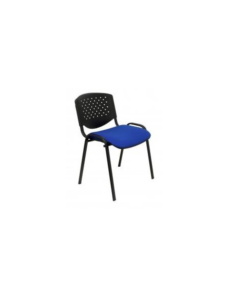 PIQUERAS Y CRESPO PACK DE 4 SILLAS FIJAS APILABLES PÉTROLA RESPALDO PVC NEGRO Y ASIENTO TAPIZADO ARAN AZUL