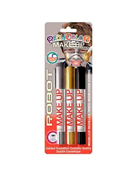 PLAYCOLOR PACK 3 BARRAS DE MAQUILLAJE MAKE UP THEMATICS ROBOT OROPLATANEGRO