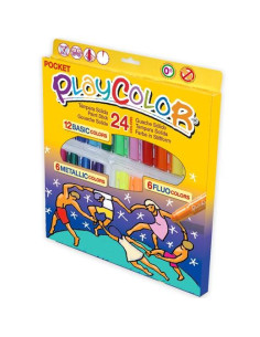 PLAYCOLOR TÉMPERAS SÓLIDAS POCKET EN BARRA ESTUCHE DE 24 COLORES BASICMETALLICFLUO SURTIDOS