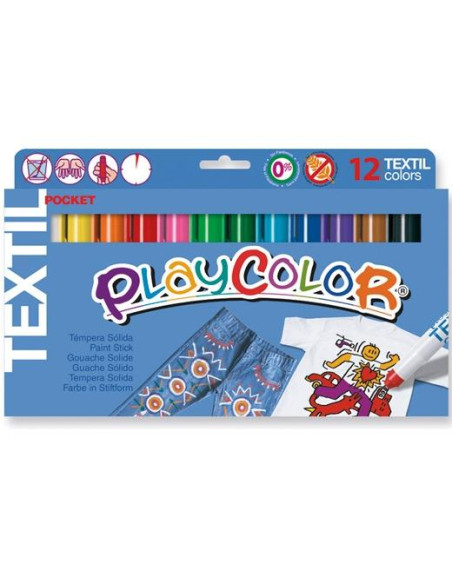 PLAYCOLOR TÉMPERAS SÓLIDAS TEXTIL POCKET EN BARRA ESTUCHE DE 12 CSURTIDOS