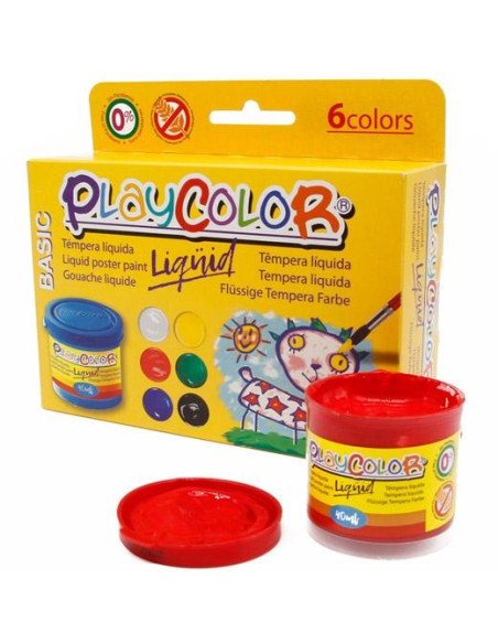PLAYCOLOR SET 6 BOTES TÉMPERA LÍQUIDA BÁSIC 40ML CSURTIDOS